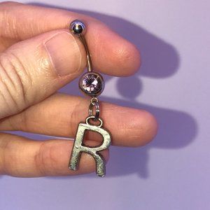 Letter R Dangle Belly Ring